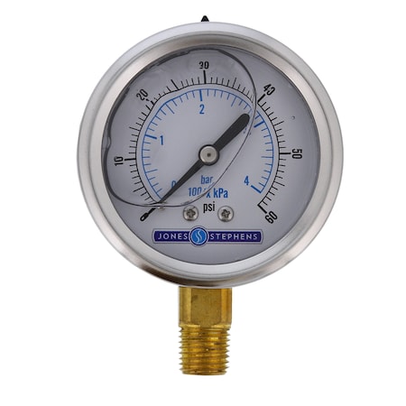Jones Stephens 1.15 in Dial, NPT, Bottom Location, Stainless Steel Case Material J40554